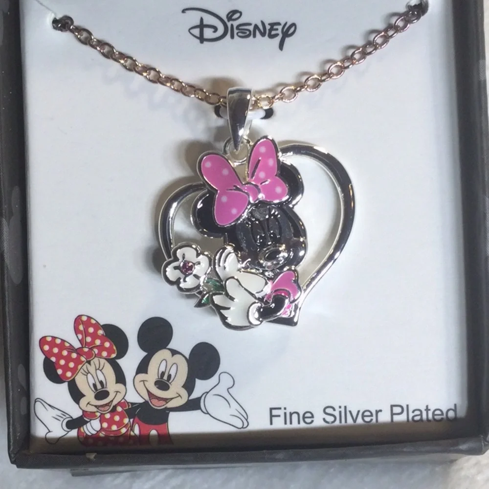 Disney’s Minnie Mouse Silver Plated Heart Shape Pendant and Necklace